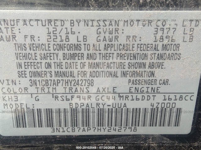 Photo 8 VIN: 3N1CB7AP7HY242798 - NISSAN SENTRA 