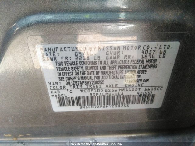 Photo 8 VIN: 3N1CB7AP8HY208255 - NISSAN SENTRA 