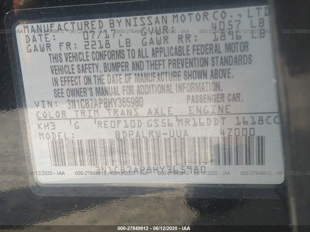 Photo 8 VIN: 3N1CB7AP8HY365980 - NISSAN SENTRA 