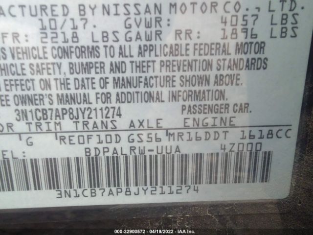 Photo 8 VIN: 3N1CB7AP8JY211274 - NISSAN SENTRA 