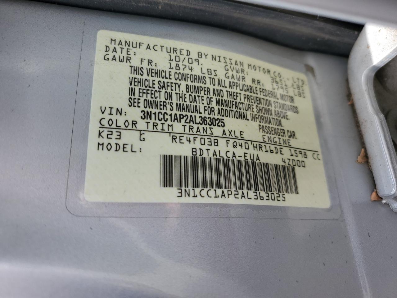 Photo 11 VIN: 3N1CC1AP2AL363025 - NISSAN VERSA 