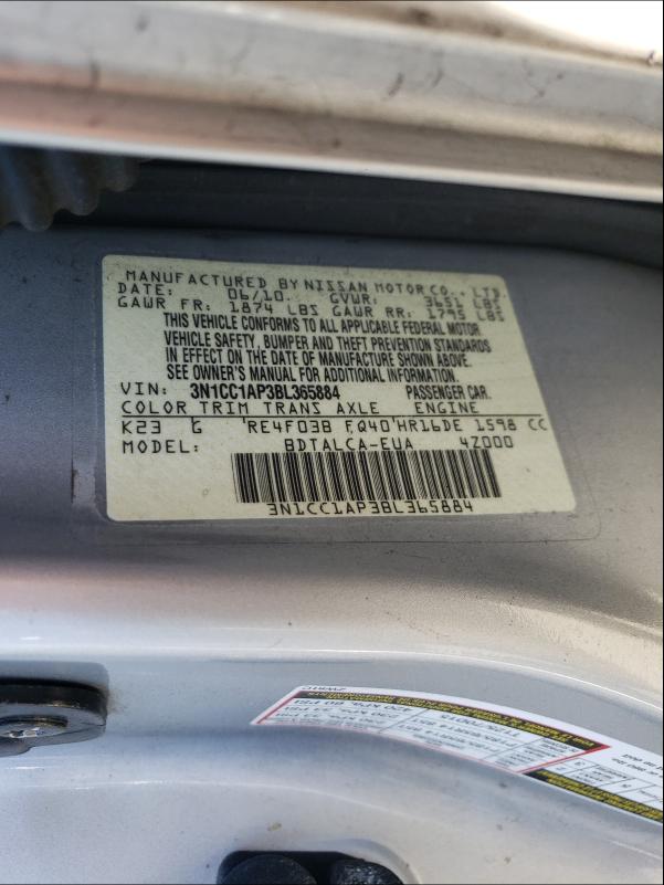 Photo 9 VIN: 3N1CC1AP3BL365884 - NISSAN VERSA S 