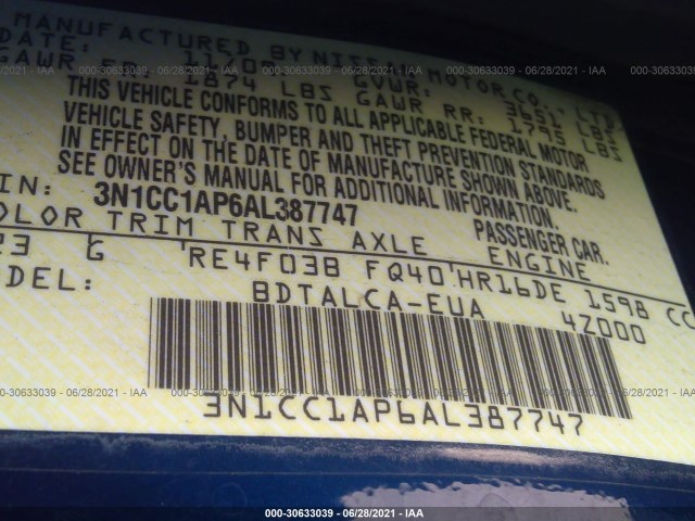 Photo 8 VIN: 3N1CC1AP6AL387747 - NISSAN VERSA 