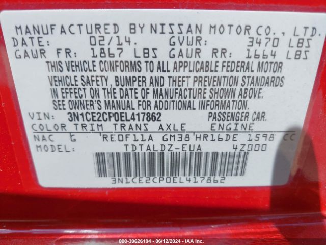 Photo 8 VIN: 3N1CE2CP0EL417862 - NISSAN VERSA NOTE 