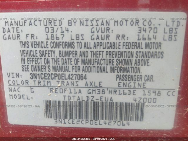 Photo 8 VIN: 3N1CE2CP0EL427064 - NISSAN VERSA NOTE 