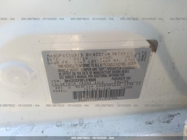 Photo 8 VIN: 3N1CE2CP0FL376926 - NISSAN VERSA NOTE 