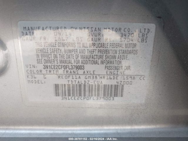 Photo 8 VIN: 3N1CE2CP0FL379003 - NISSAN VERSA NOTE 