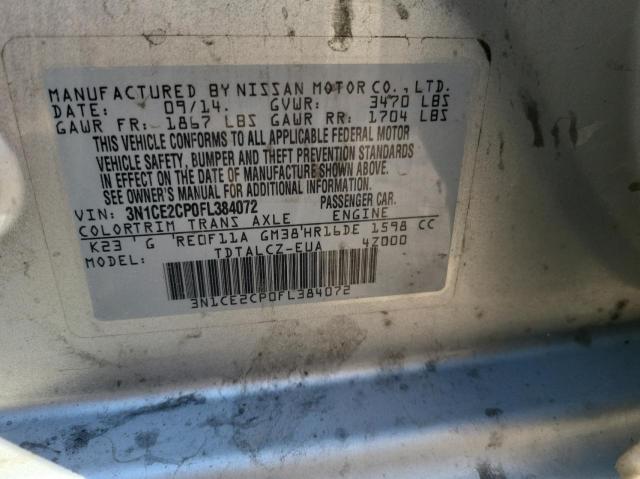 Photo 9 VIN: 3N1CE2CP0FL384072 - NISSAN VERSA 