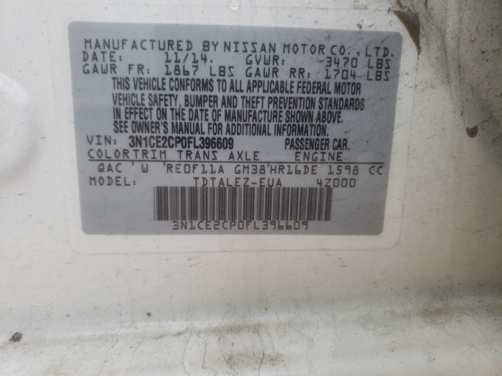 Photo 9 VIN: 3N1CE2CP0FL396609 - NISSAN VERSA NOTE 