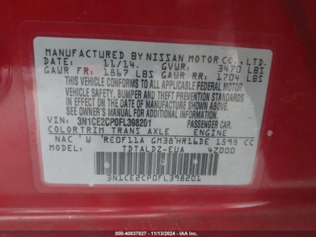 Photo 8 VIN: 3N1CE2CP0FL398201 - NISSAN VERSA NOTE 