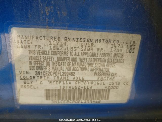 Photo 8 VIN: 3N1CE2CP0FL399462 - NISSAN VERSA NOTE 