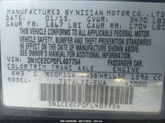 Photo 8 VIN: 3N1CE2CP0FL407754 - NISSAN VERSA NOTE 