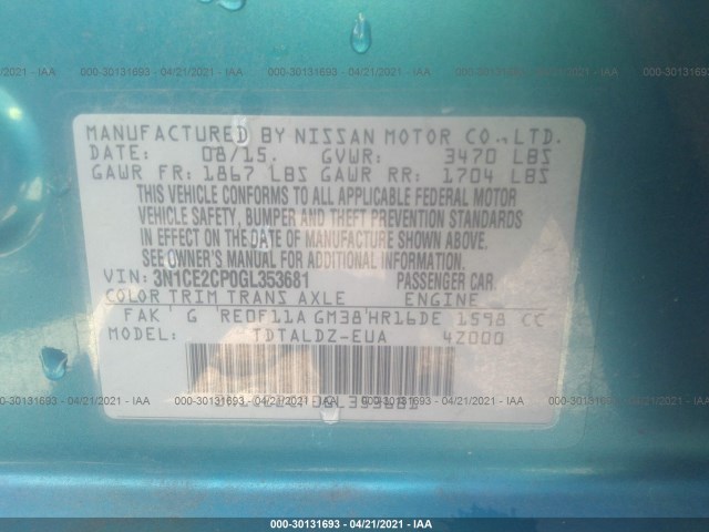 Photo 8 VIN: 3N1CE2CP0GL353681 - NISSAN VERSA NOTE 