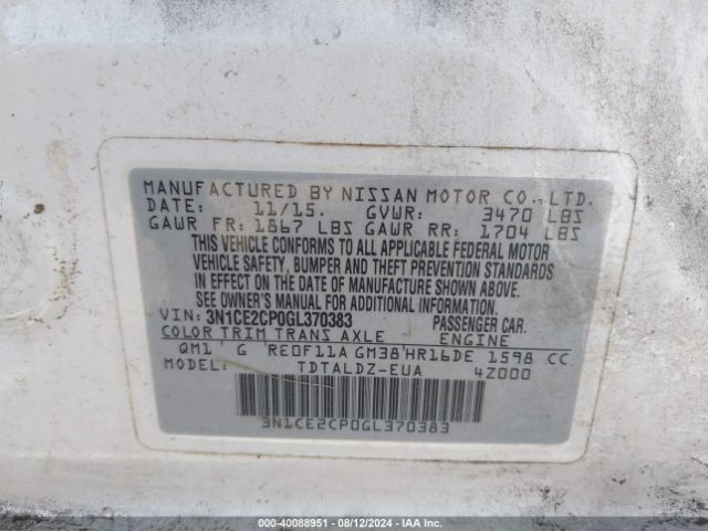 Photo 8 VIN: 3N1CE2CP0GL370383 - NISSAN VERSA NOTE 