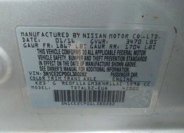 Photo 8 VIN: 3N1CE2CP0GL380282 - NISSAN VERSA NOTE 