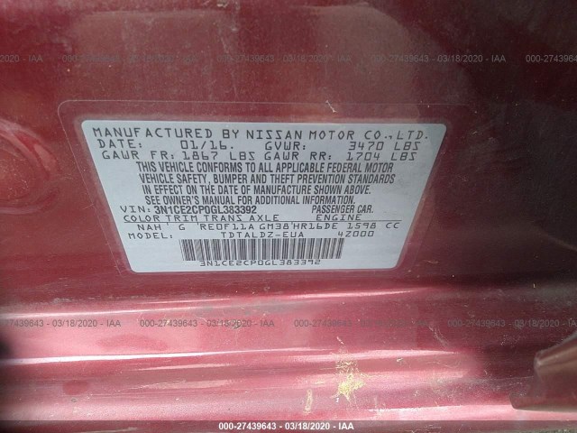 Photo 8 VIN: 3N1CE2CP0GL383392 - NISSAN VERSA NOTE 