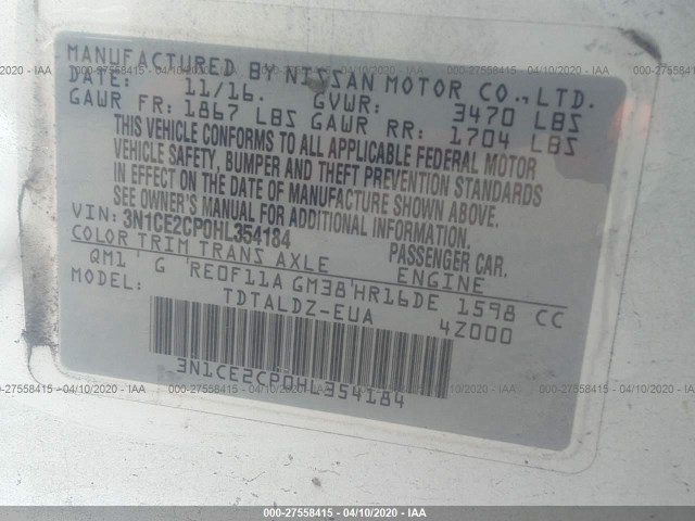 Photo 8 VIN: 3N1CE2CP0HL354184 - NISSAN VERSA NOTE 