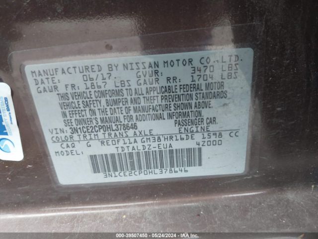 Photo 8 VIN: 3N1CE2CP0HL378646 - NISSAN VERSA NOTE 