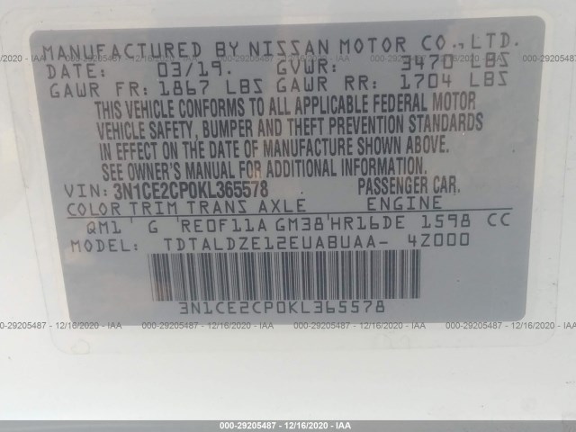 Photo 8 VIN: 3N1CE2CP0KL365578 - NISSAN VERSA NOTE 