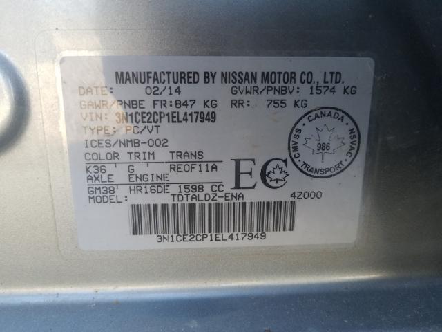 Photo 9 VIN: 3N1CE2CP1EL417949 - NISSAN VERSA NOTE 