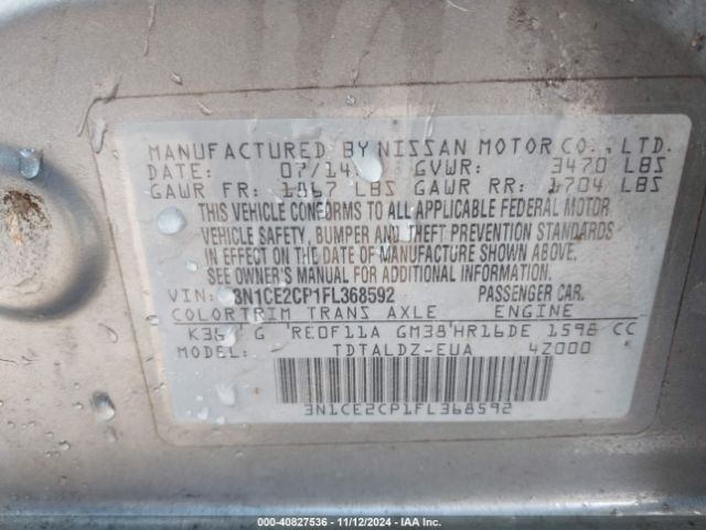 Photo 8 VIN: 3N1CE2CP1FL368592 - NISSAN VERSA NOTE 