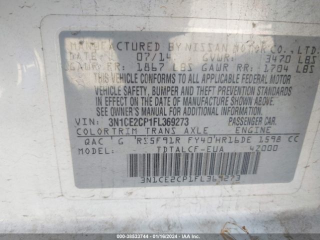 Photo 8 VIN: 3N1CE2CP1FL369273 - NISSAN VERSA NOTE 