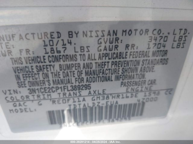 Photo 8 VIN: 3N1CE2CP1FL389295 - NISSAN VERSA NOTE 