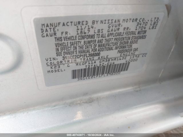 Photo 8 VIN: 3N1CE2CP1FL398000 - NISSAN VERSA NOTE 