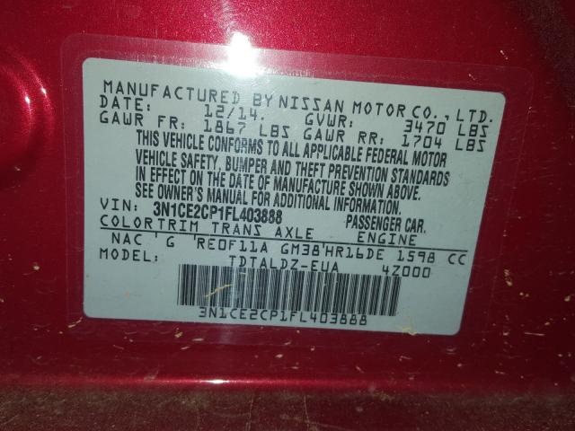 Photo 9 VIN: 3N1CE2CP1FL403888 - NISSAN VERSA NOTE 