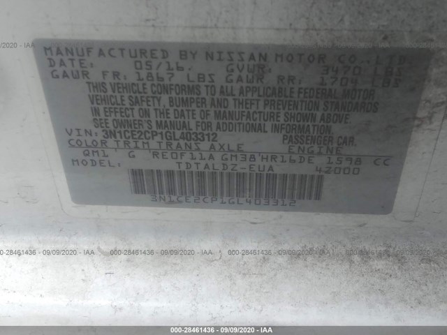 Photo 8 VIN: 3N1CE2CP1GL403312 - NISSAN VERSA NOTE 