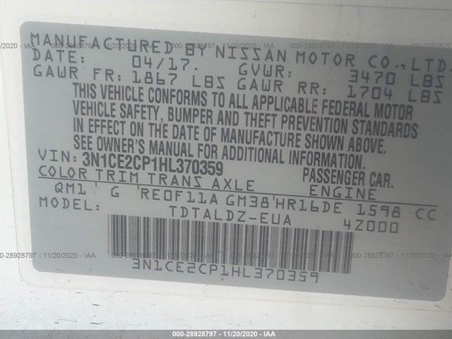 Photo 8 VIN: 3N1CE2CP1HL370359 - NISSAN VERSA NOTE 