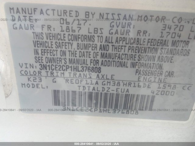 Photo 8 VIN: 3N1CE2CP1HL376808 - NISSAN VERSA NOTE 