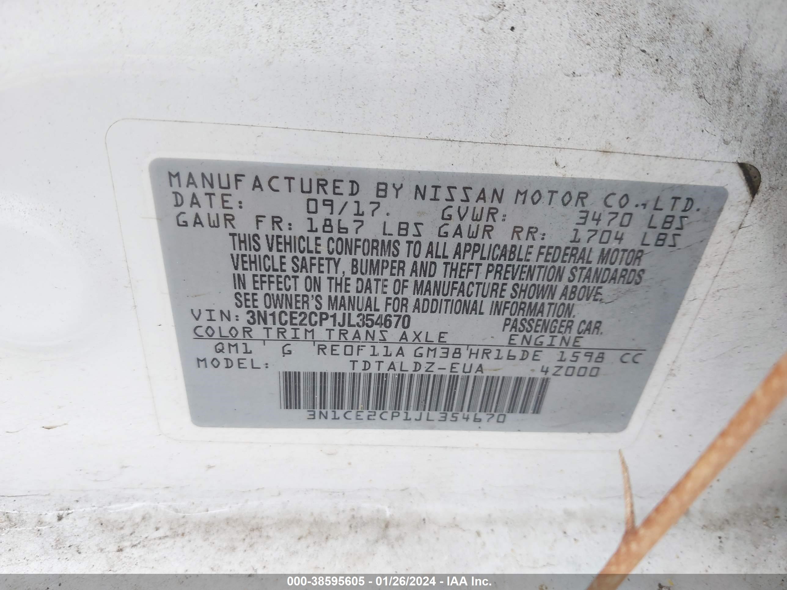 Photo 8 VIN: 3N1CE2CP1JL354670 - NISSAN VERSA 