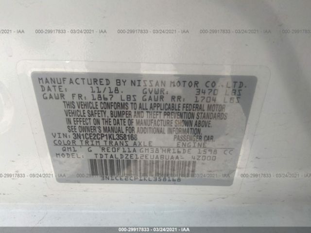 Photo 8 VIN: 3N1CE2CP1KL358168 - NISSAN VERSA NOTE 