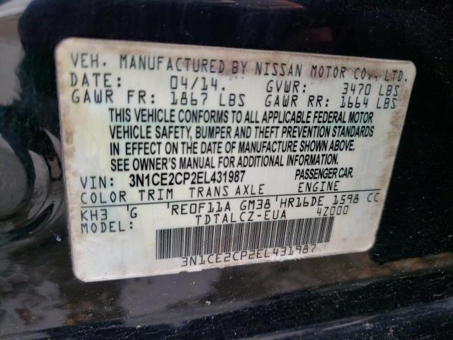 Photo 9 VIN: 3N1CE2CP2EL431987 - NISSAN VERSA NOTE 