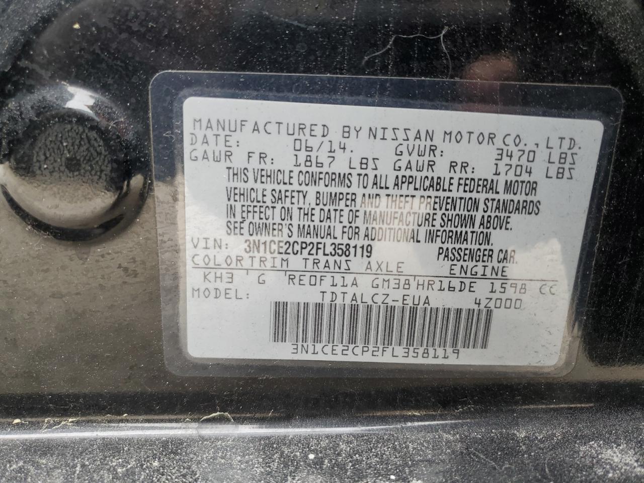 Photo 12 VIN: 3N1CE2CP2FL358119 - NISSAN VERSA 