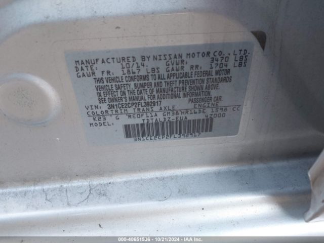 Photo 8 VIN: 3N1CE2CP2FL392917 - NISSAN VERSA NOTE 