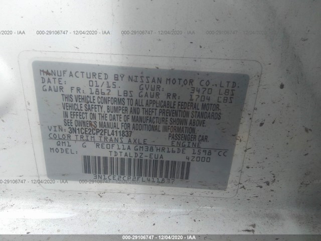 Photo 8 VIN: 3N1CE2CP2FL411837 - NISSAN VERSA NOTE 