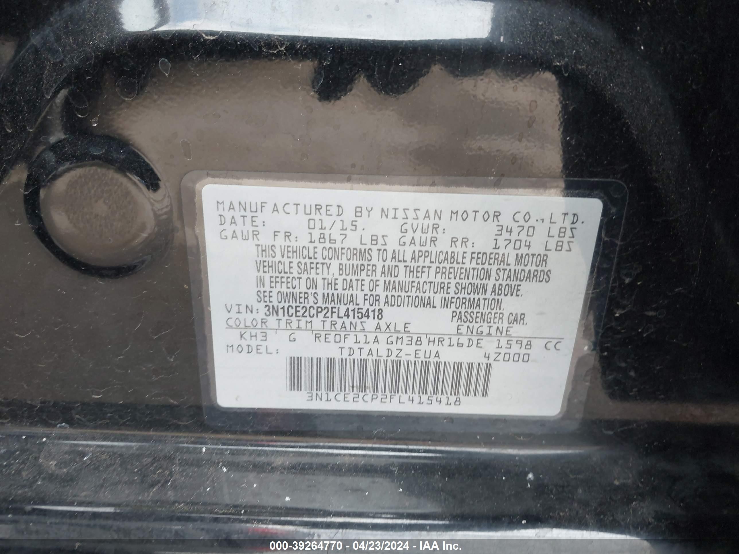 Photo 8 VIN: 3N1CE2CP2FL415418 - NISSAN VERSA 