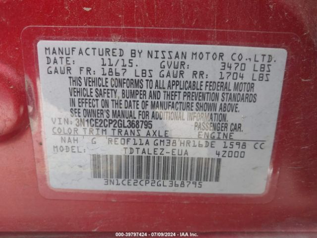 Photo 8 VIN: 3N1CE2CP2GL368795 - NISSAN VERSA NOTE 