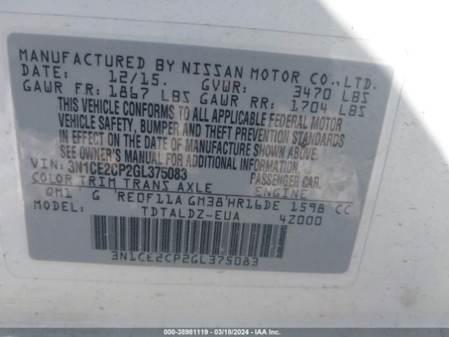 Photo 8 VIN: 3N1CE2CP2GL375083 - NISSAN VERSA NOTE 