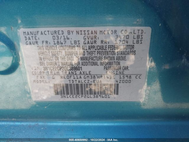 Photo 8 VIN: 3N1CE2CP2GL389601 - NISSAN VERSA NOTE 