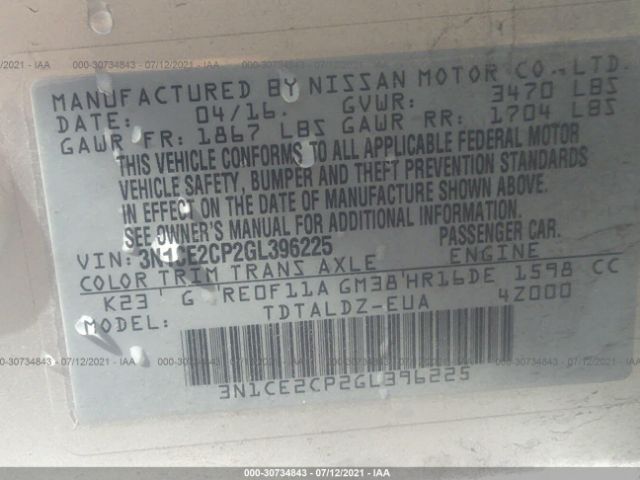 Photo 8 VIN: 3N1CE2CP2GL396225 - NISSAN VERSA NOTE 