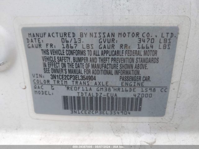 Photo 8 VIN: 3N1CE2CP3EL354904 - NISSAN VERSA NOTE 