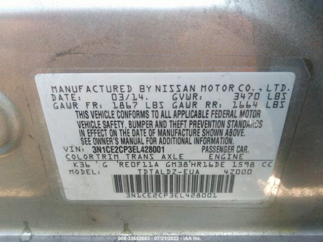 Photo 8 VIN: 3N1CE2CP3EL428001 - NISSAN VERSA NOTE 