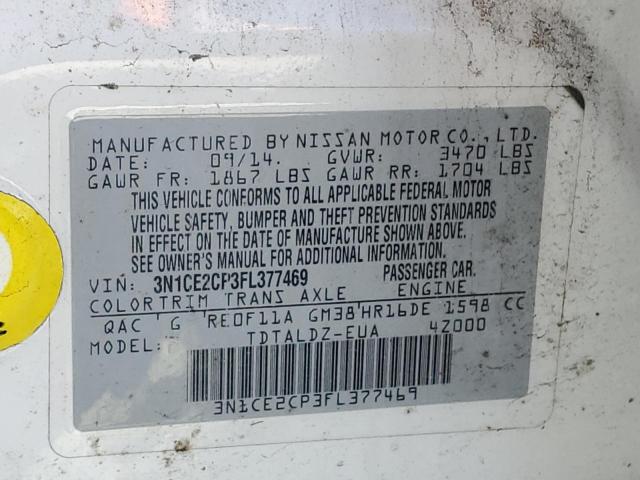 Photo 11 VIN: 3N1CE2CP3FL377469 - NISSAN VERSA NOTE 