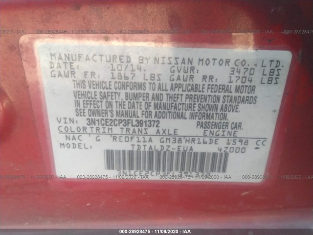 Photo 8 VIN: 3N1CE2CP3FL391372 - NISSAN VERSA NOTE 