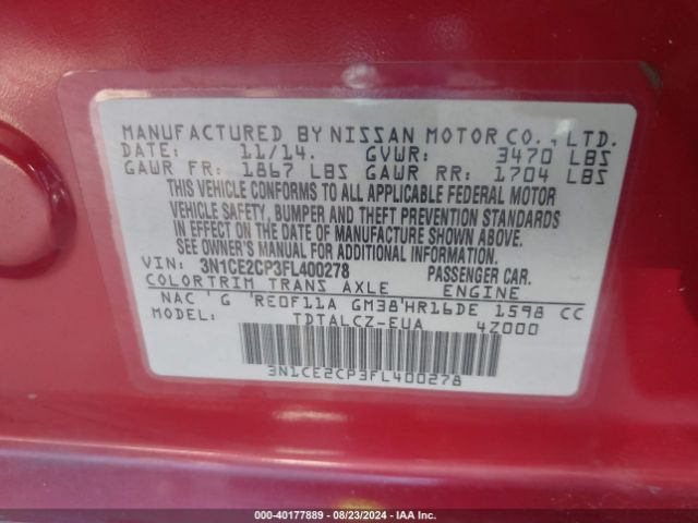 Photo 8 VIN: 3N1CE2CP3FL400278 - NISSAN VERSA NOTE 