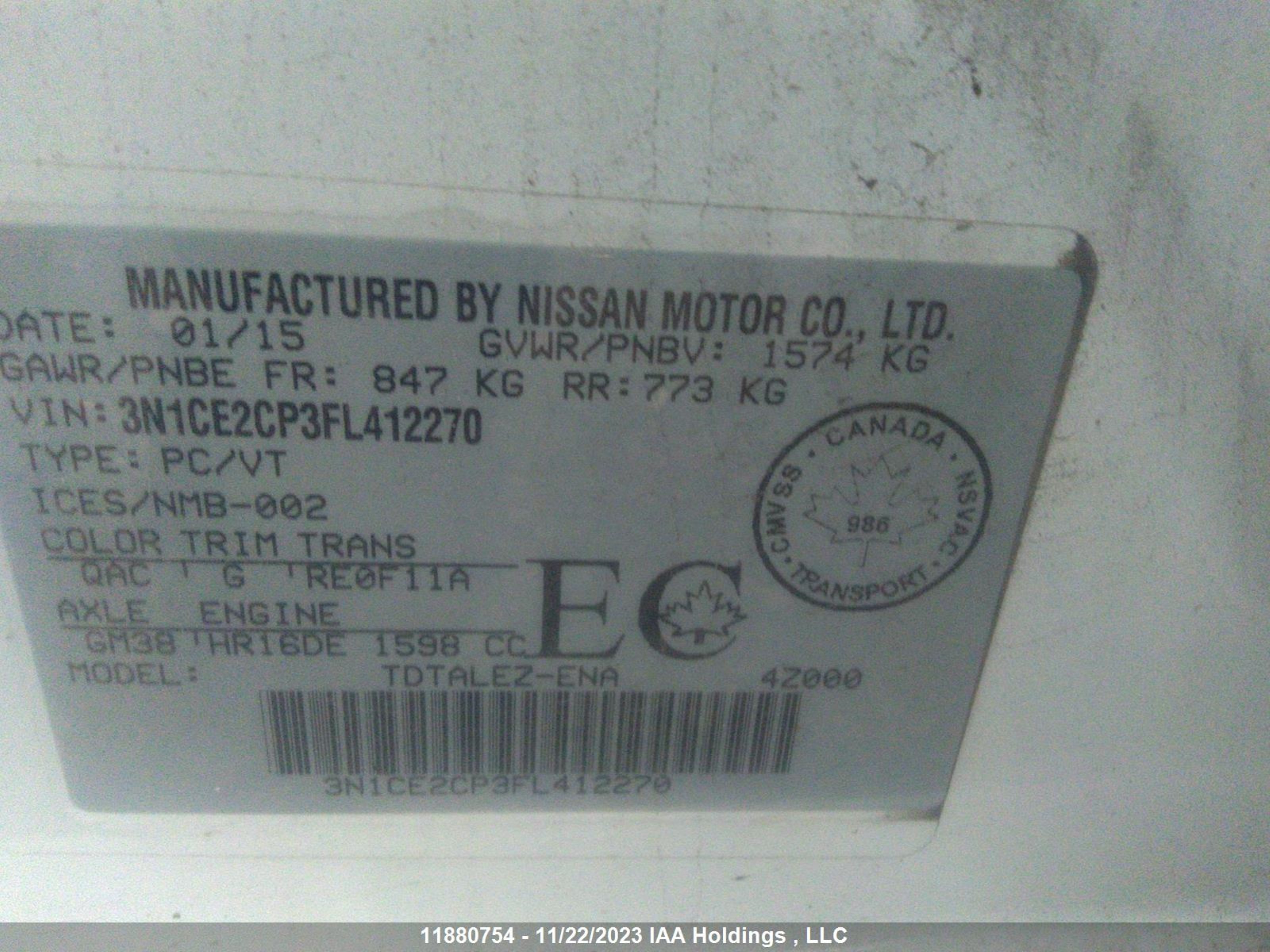 Photo 8 VIN: 3N1CE2CP3FL412270 - NISSAN VERSA 