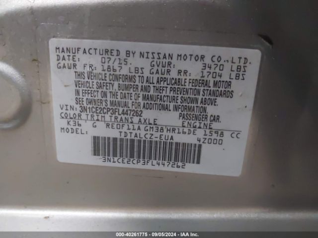 Photo 8 VIN: 3N1CE2CP3FL447262 - NISSAN VERSA NOTE 